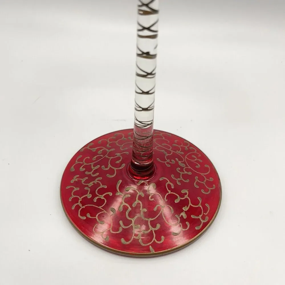 Pier 1 Jubilee Taper Candle Holder Ruby Red Gold Scroll 9 1/2